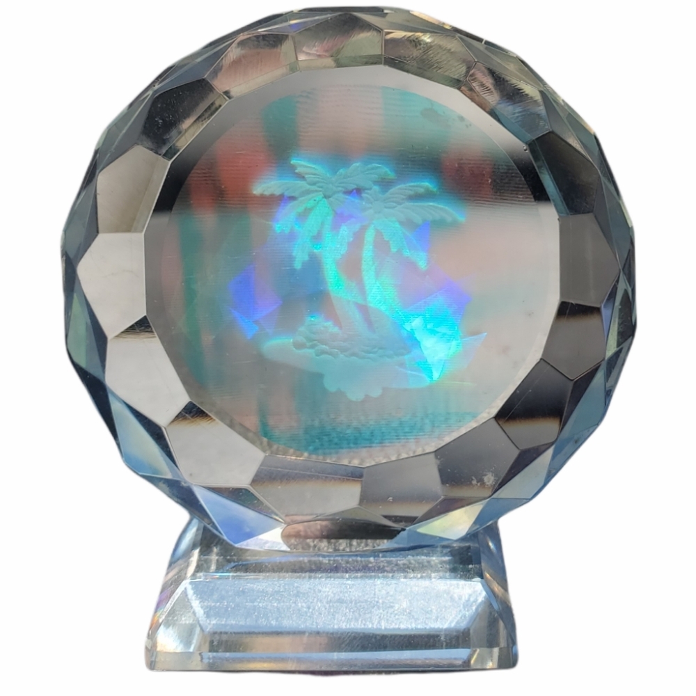 Clear Crystal Cut Glass Mystical Iridescent Palm Trees Rainbow Colors New